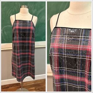 NWT holiday dress plaid sequin mini dress womens size Large Copper Key